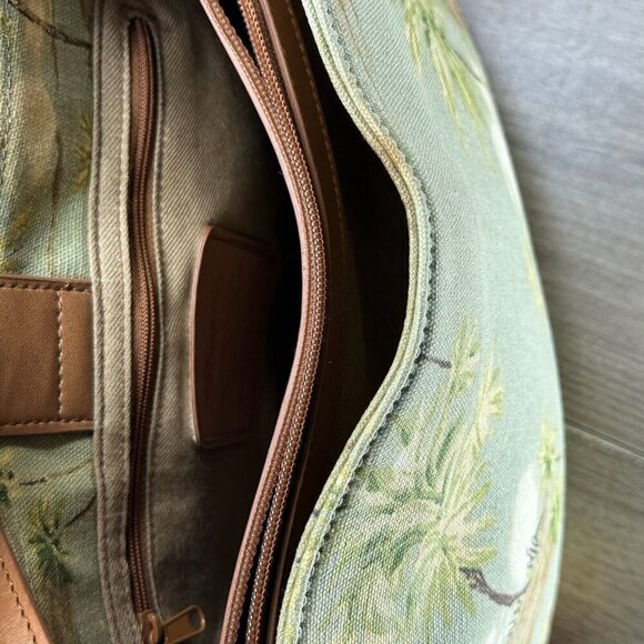 Fossil Womens Handbag Palm Beach Print Woven Rattan Purse Shoulder Bag Green - Picture 7 of 11